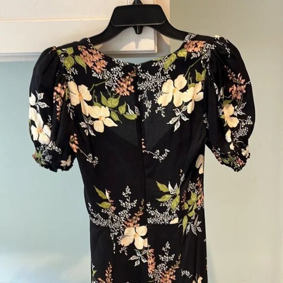 Reformation Lacey Floral Midi Black Floral Slit Dress - Picture 7 of 8